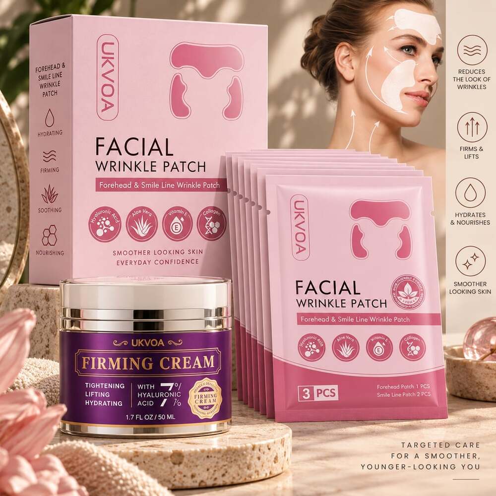 UKVOA Neck Retinol Cream and Facial Wrinkle Patch Anti-Aging Set